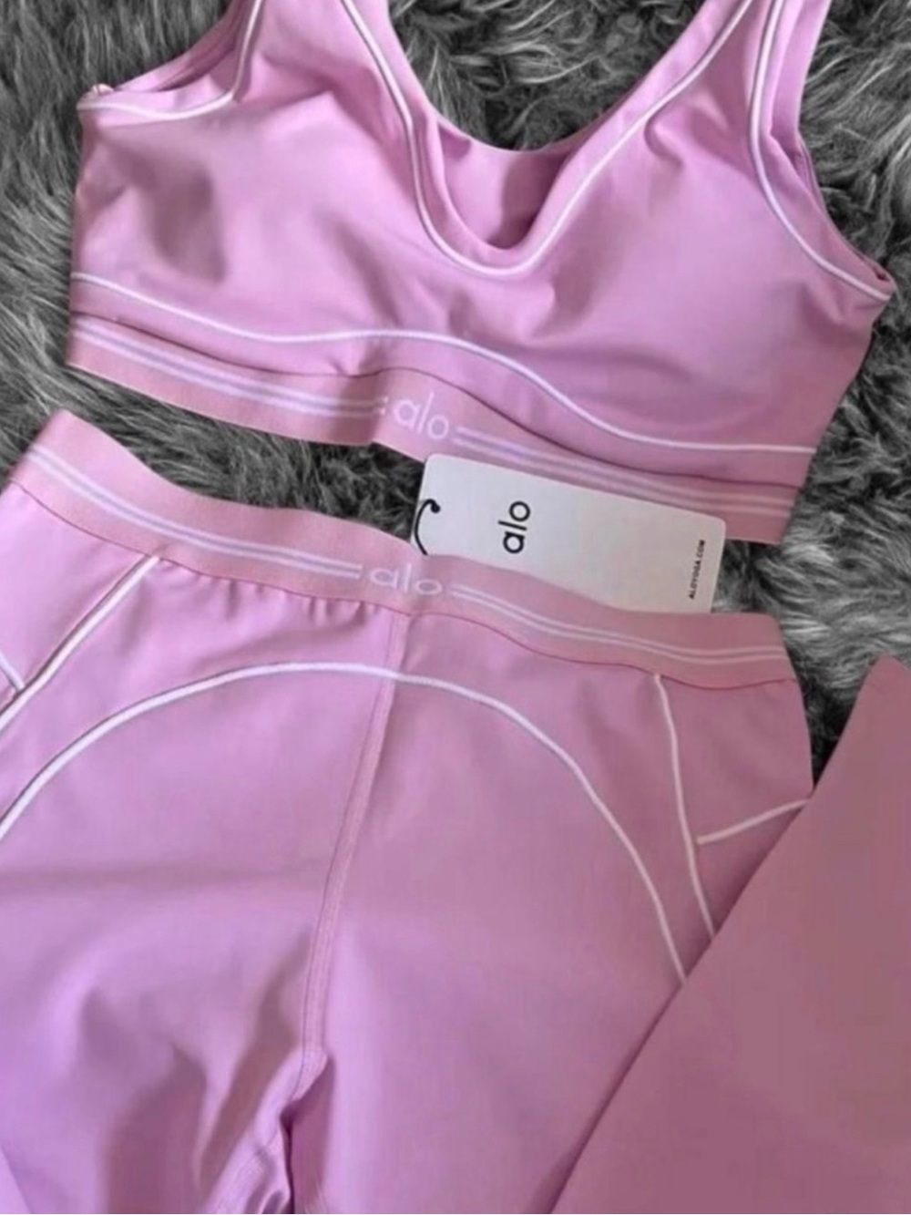 ALO Yoga Pink Track Pants & Sports Bra Set
